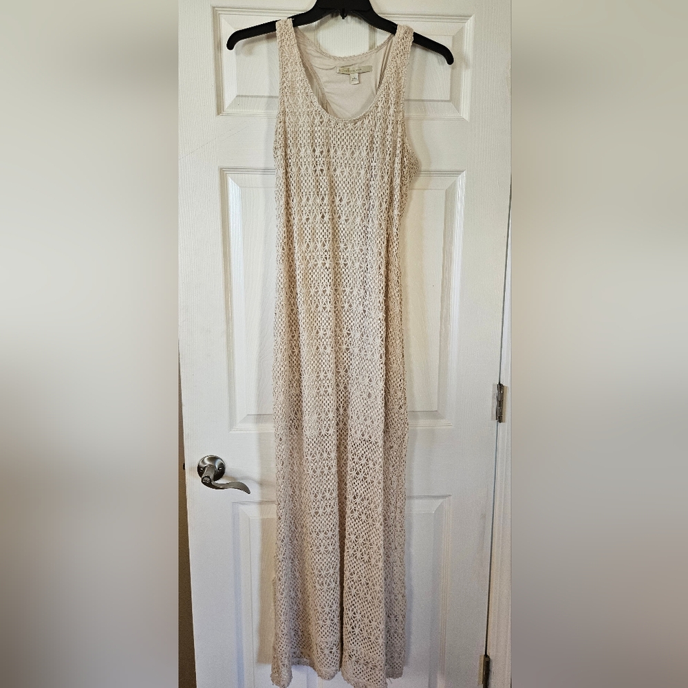 LC Lauren Conrad Beige Crochet Maxi Dress